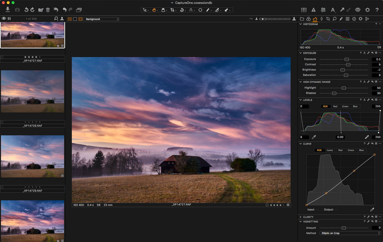 Capture One 9 - pracovní plocha