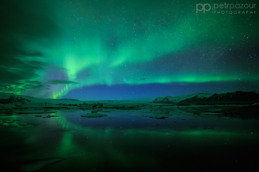 Jökulsárlón a polární záře